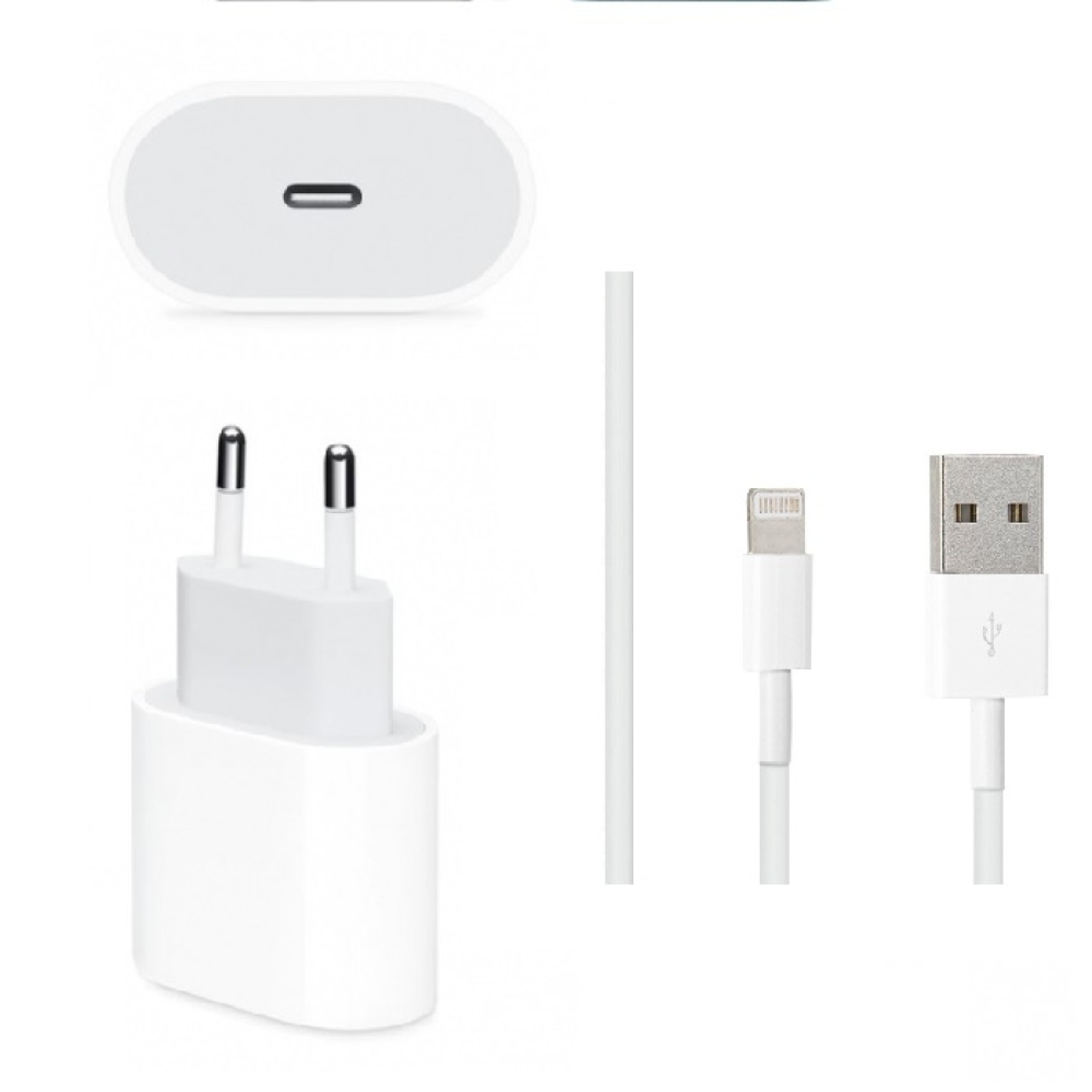 Euro Chargeur MU7W2ZM/A 18W + Cable MD818ZM/A Pour iPhone X, iPhone XR ,  iPhone XS , iPhone XS Max , iPhone 11 , iPhone 11 Pro, iPhone 11 Pro Max