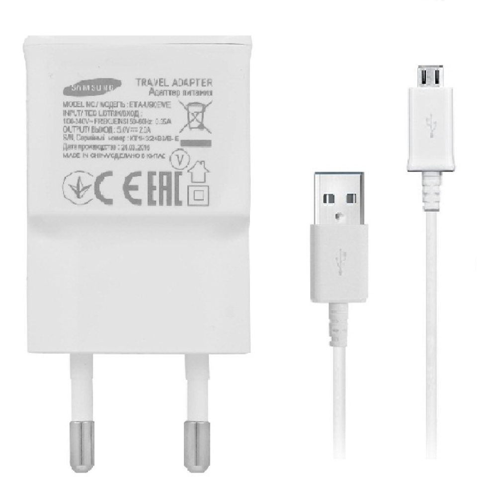 Original Adaptateur Secteur ETA-U90E 5V 2A + Câble Micro USB 1,5M  ECB-DUA4EWE Blanc Pour Galaxy Tab A2 (SM-T590)/(SM-T595) / Galaxy Tab 3 /  P5200 /